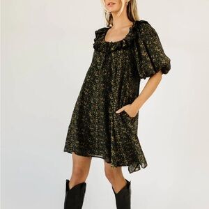 MINI GOOD LUCK PUFF SLEEVE DRESS // BLACK FLORAL *ZOCO EXCLUSIVE* XL